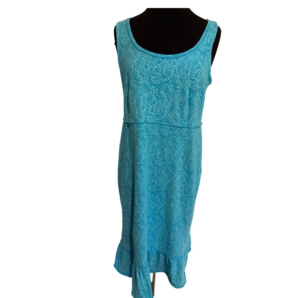 Fresh Produce Cotton Dress Teal Blue Floral Layered Midi Beachy  Size L
